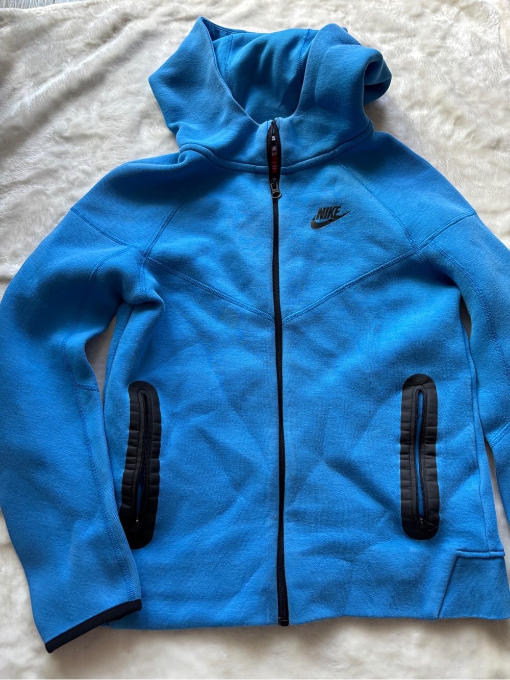 Nike Bright Blue Full-Zip Kids Hoodie with Black Trim